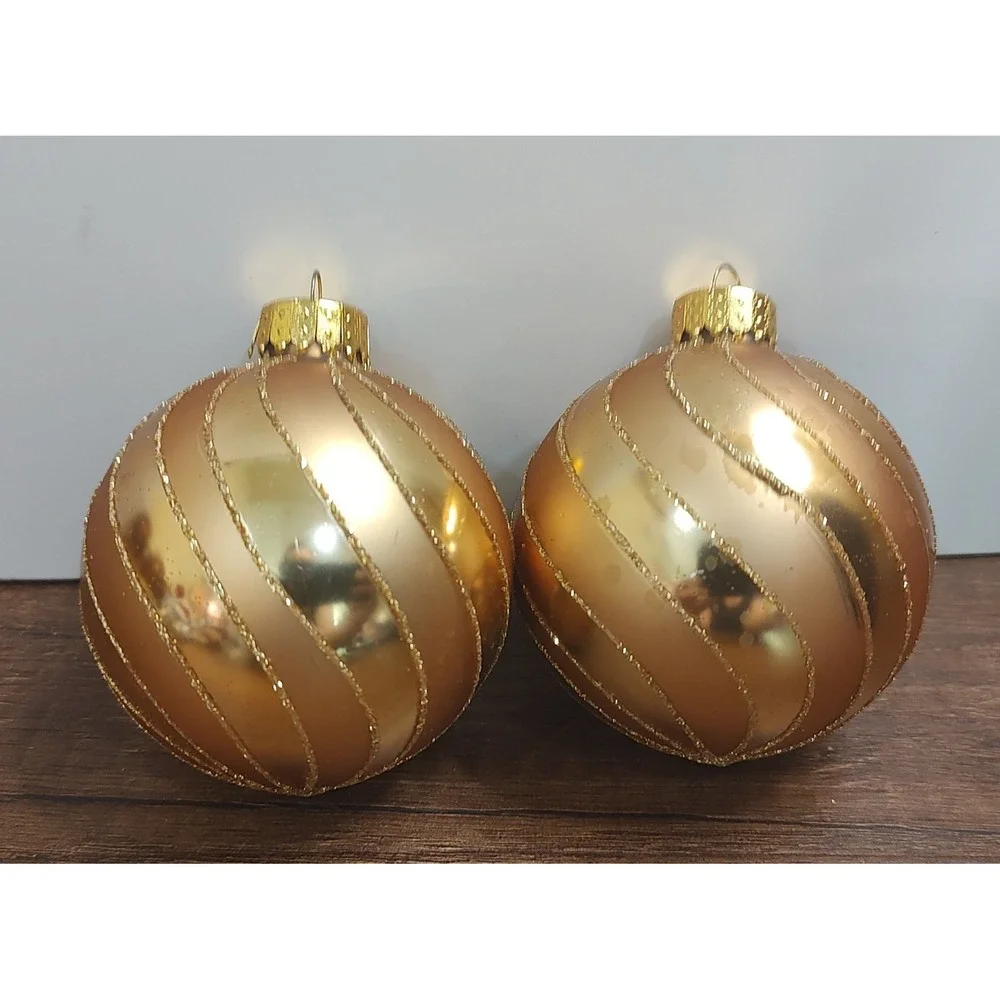 TARGET BRONZE GOLD GLITTER GLASS FALL THANKSGIVING CHRISTMAS ORNAMENT Lot Of 2